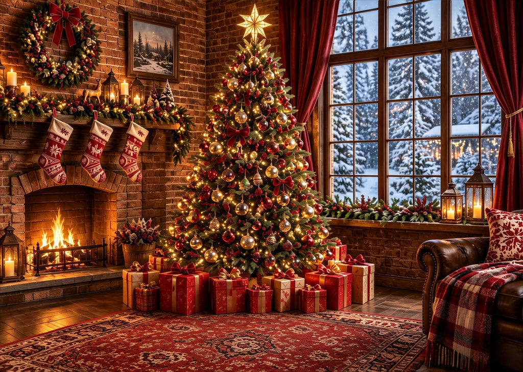 Fabric Christmas Window Backdrop J7457