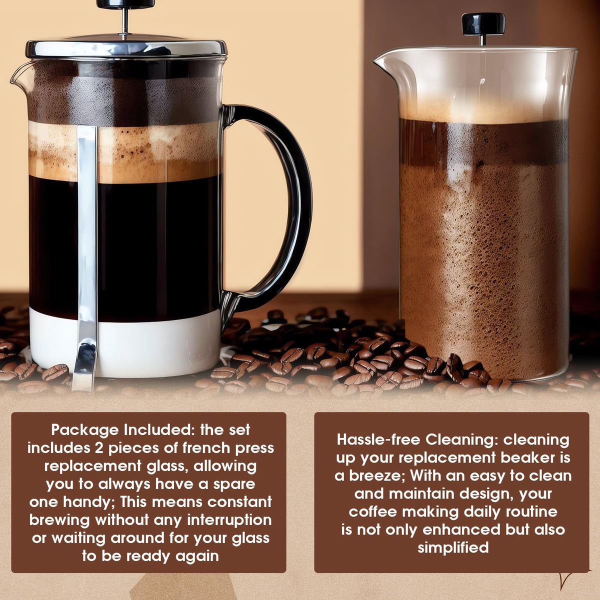 2 Pcs Borosilicate Glass French Press Replacement, 34 oz T717220