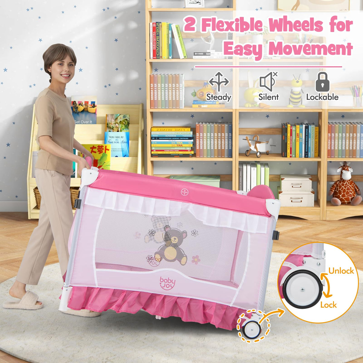 4 in 1 Pack and Play with Canopy, Portable Playard with Bassinet M92222