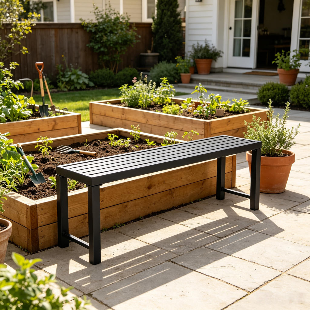Black 46" Metal Outdoor Bench Y198