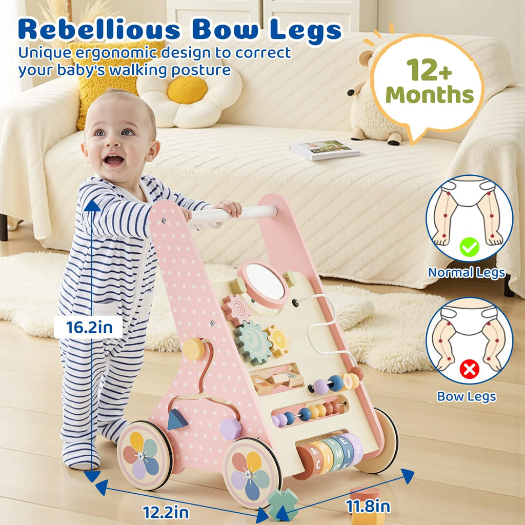 Pink Wooden Baby Walker H3009