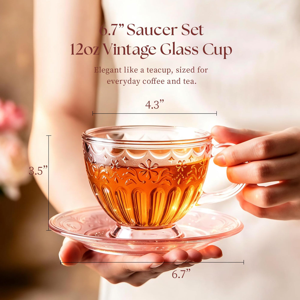 Glass Tea Cup and Saucer Set, 12 oz I902205
