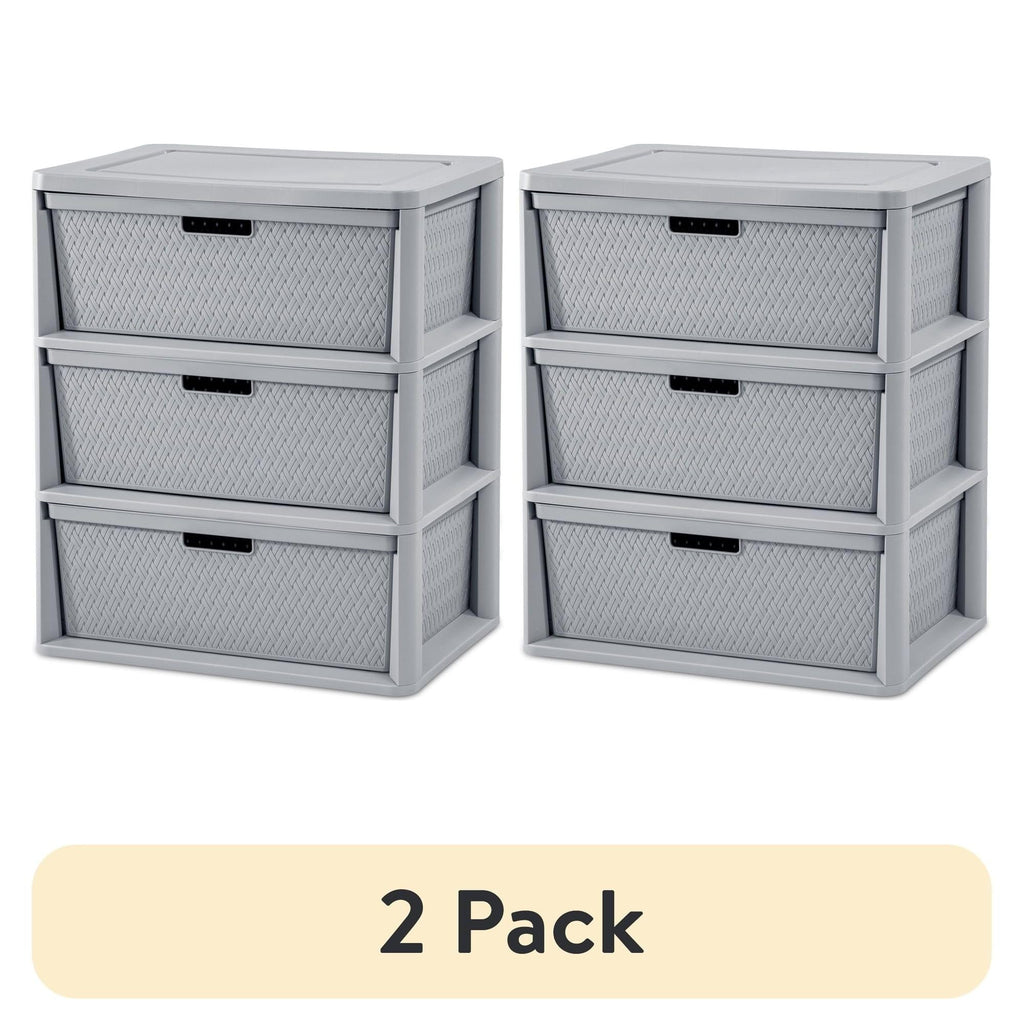 3 Drawer Plastic Storage Tower with Removable Bins, Gray, 2 Pack S523