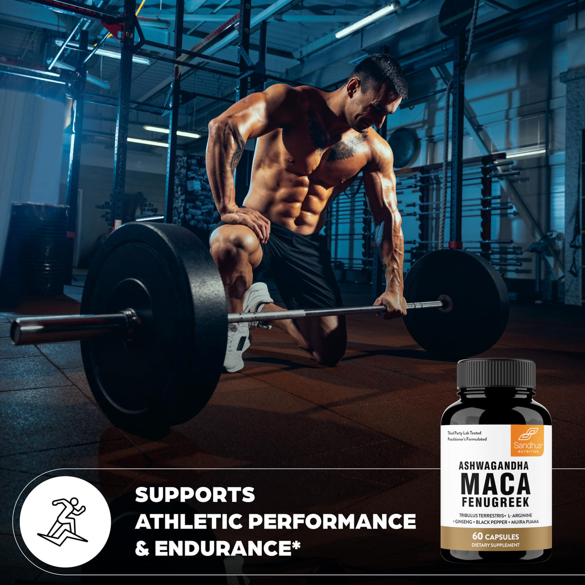 Maca Root Fenugreek Ashwagandha L-Arginine Ginseng Muira Puama Herbal Supplement 60 Capsules G666