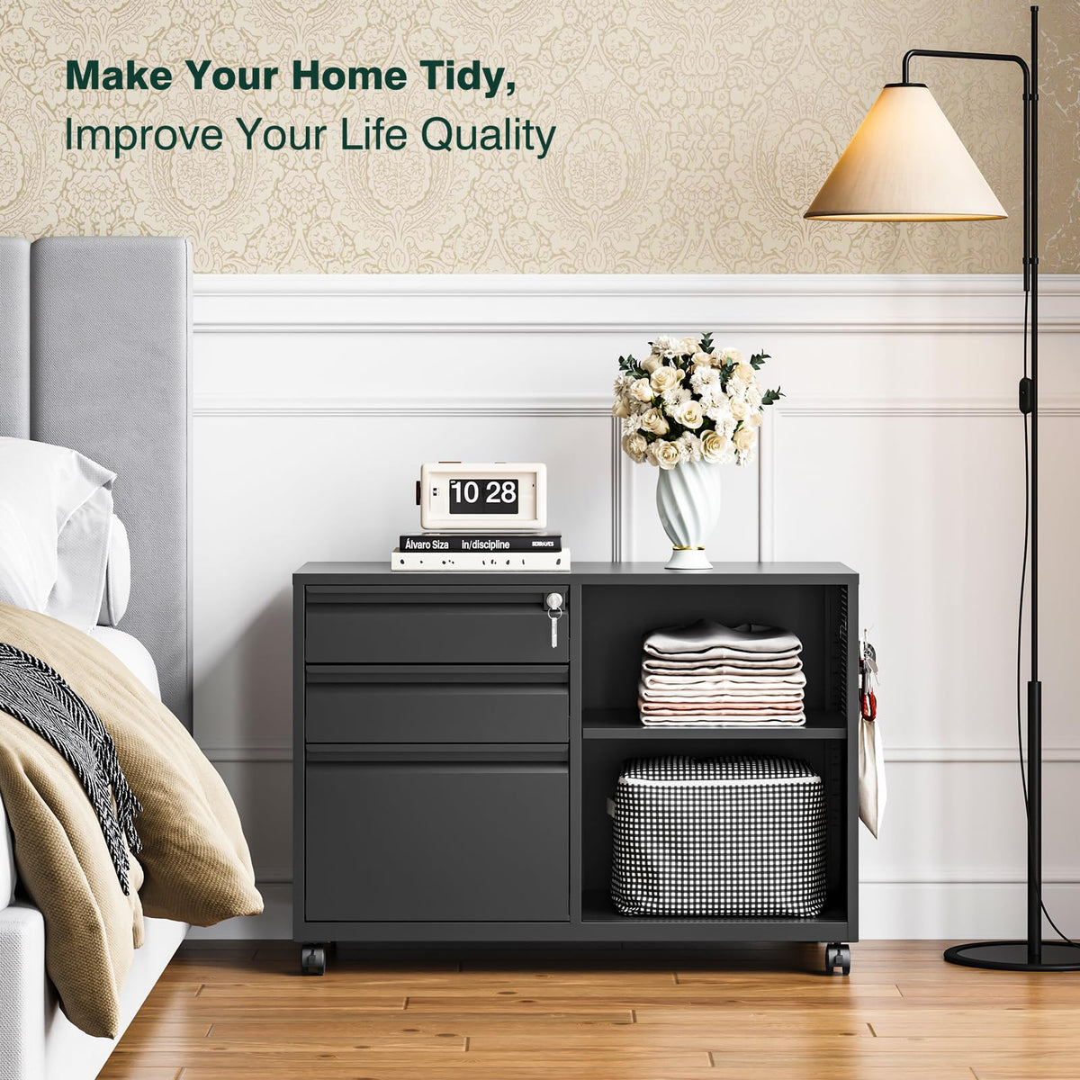 3 Drawer Metal File Cabinet with Lock and Shelves H68256