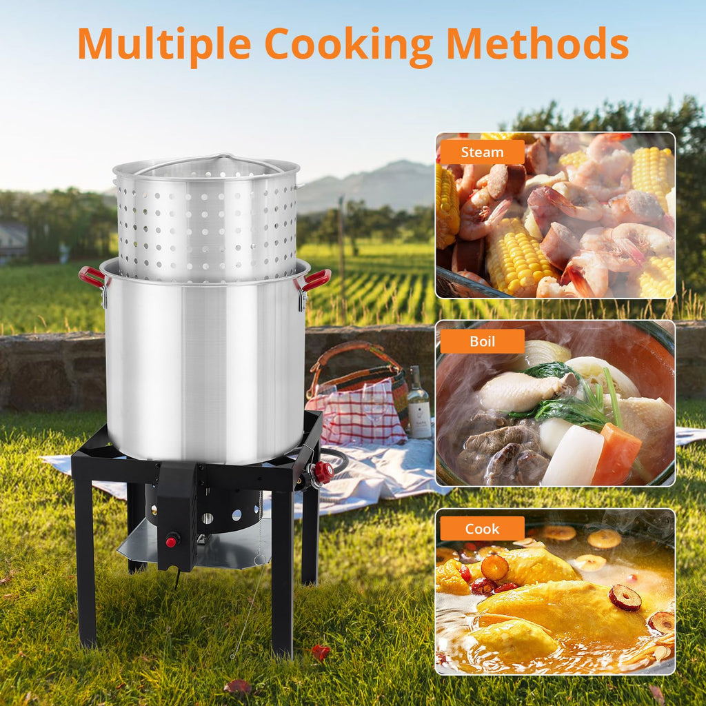 60 Qt Aluminum Seafood Boil Pot with Basket & Burner I144423