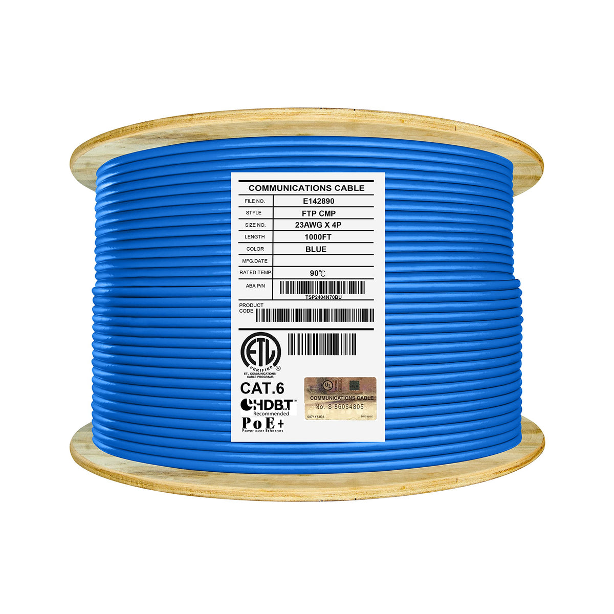Cat6 Shielded Plenum 1000ft Solid Pure Copper Ethernet Cable Blue O1649