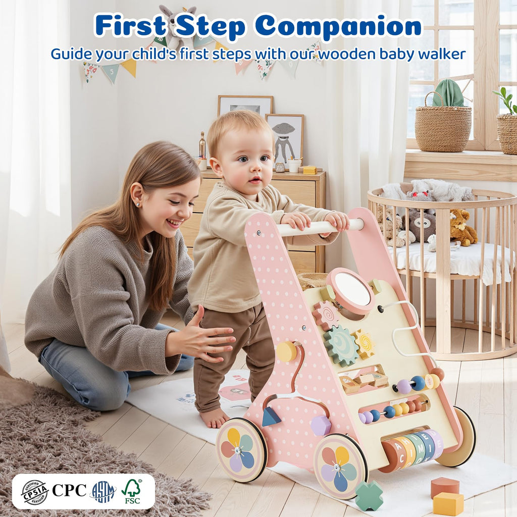 Pink Wooden Baby Walker H3009