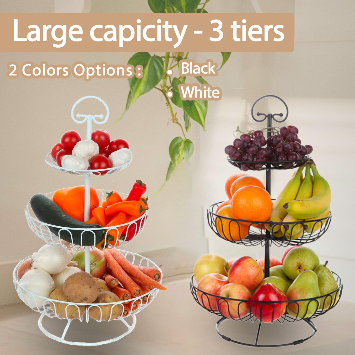 3-Tiered Black Wire Fruit and Vegetable Holder K6308