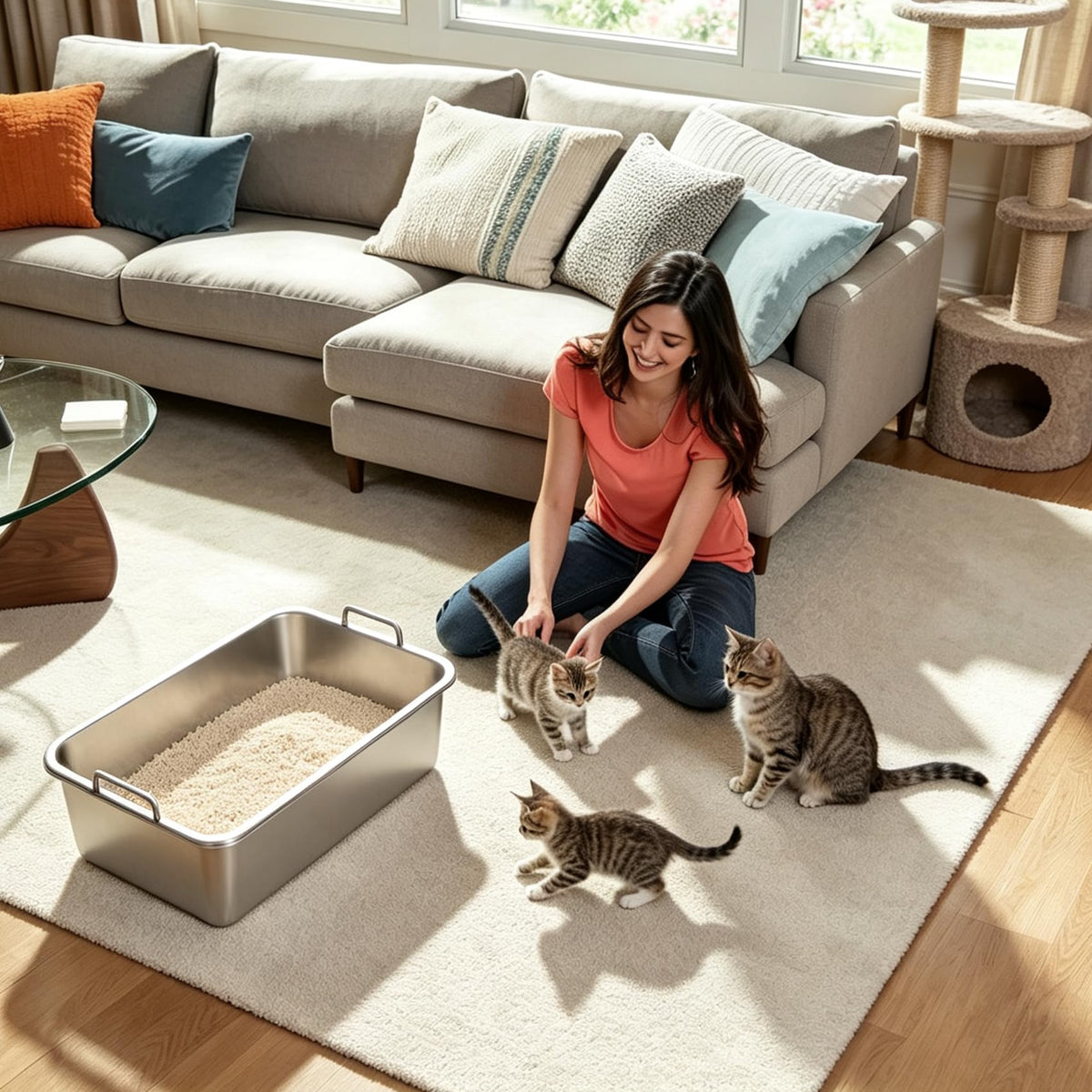 Extra Large Stainless Steel Sifting Cat Litter Box with Dual Handles Y897119
