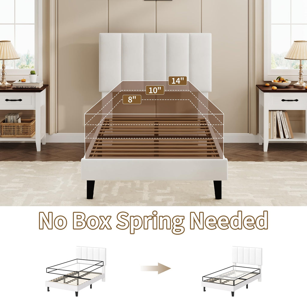 White Twin Size Upholstered Bed Frame D53026