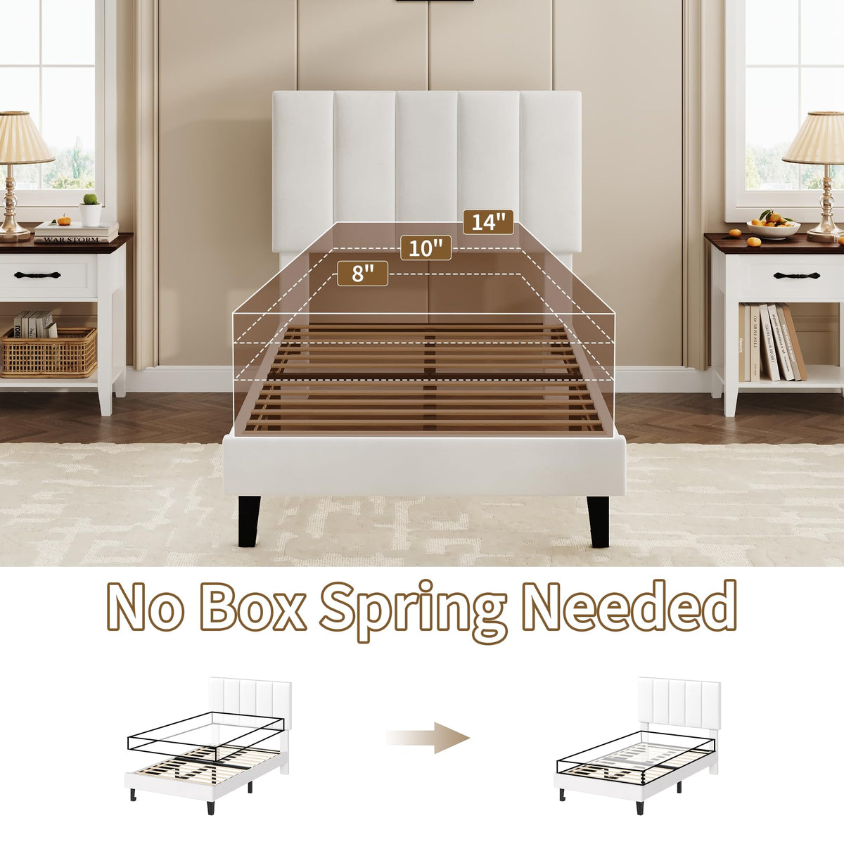 White Twin Size Upholstered Bed Frame D53026