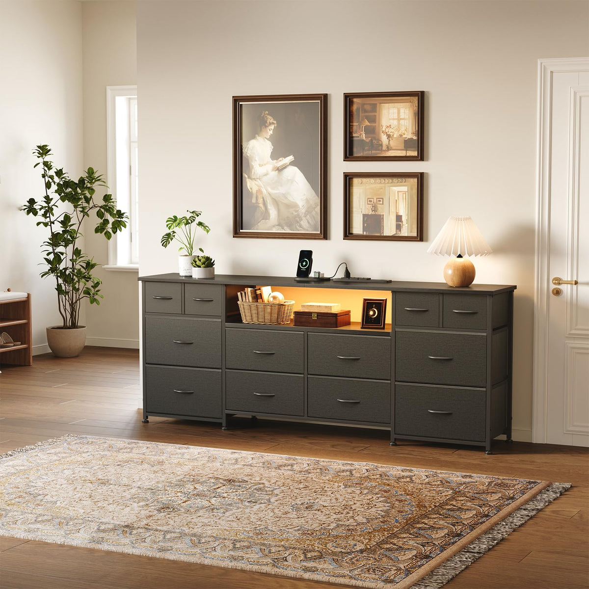 63 Inch 12 Drawer Black Dresser N1941