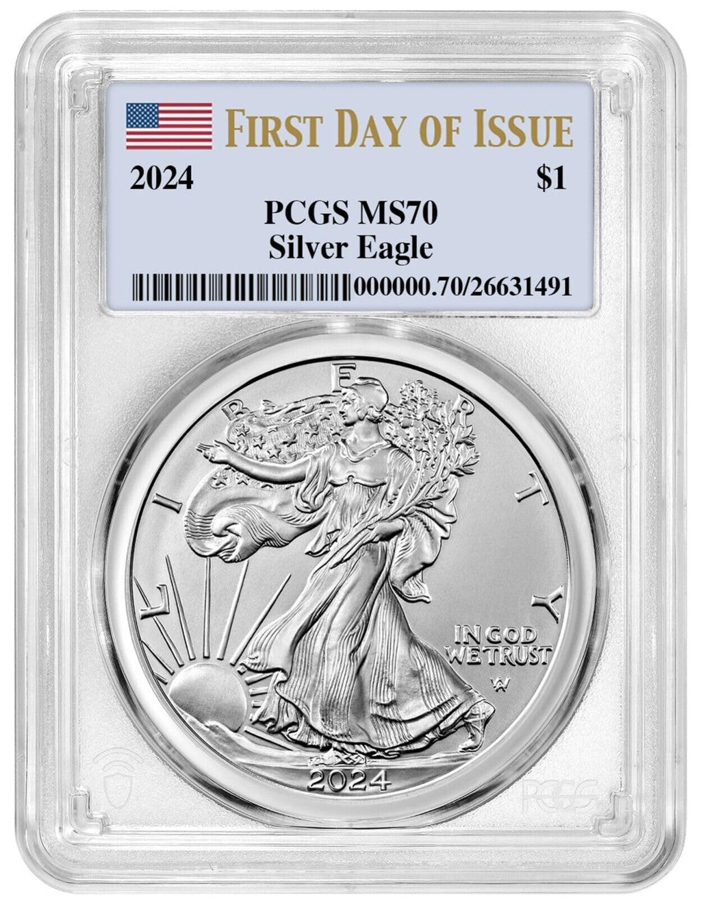 2024 $1 American Silver Eagle PCGS MS70 First Day of Issue L830702