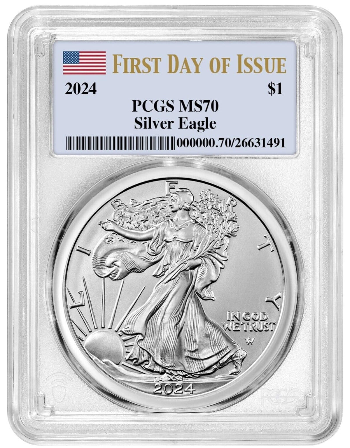 2024 $1 American Silver Eagle PCGS MS70 First Day of Issue L830702