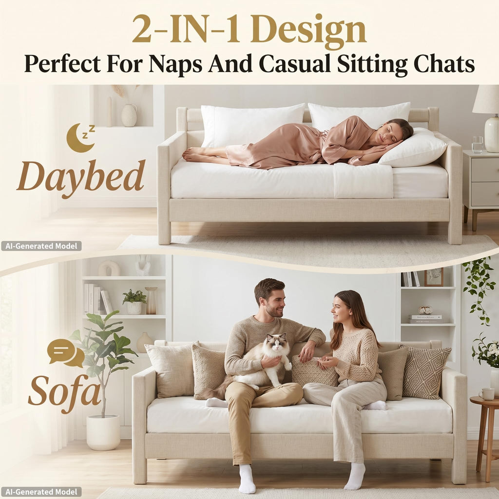 Twin Size Upholstered Platform Daybed with Headboard Y26179
