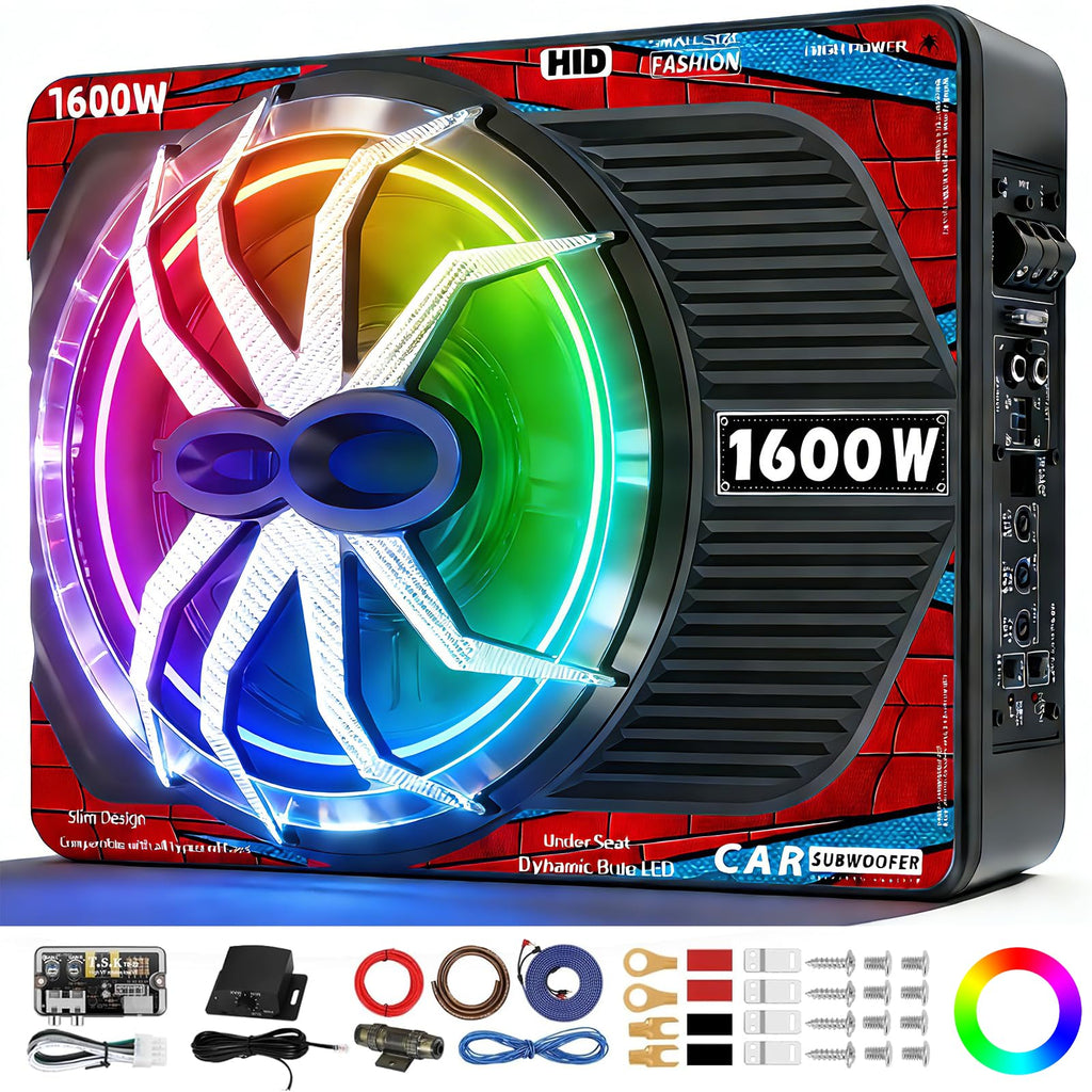 1600W Slim Underseat Car Subwoofer and Amp with RGB Light M507