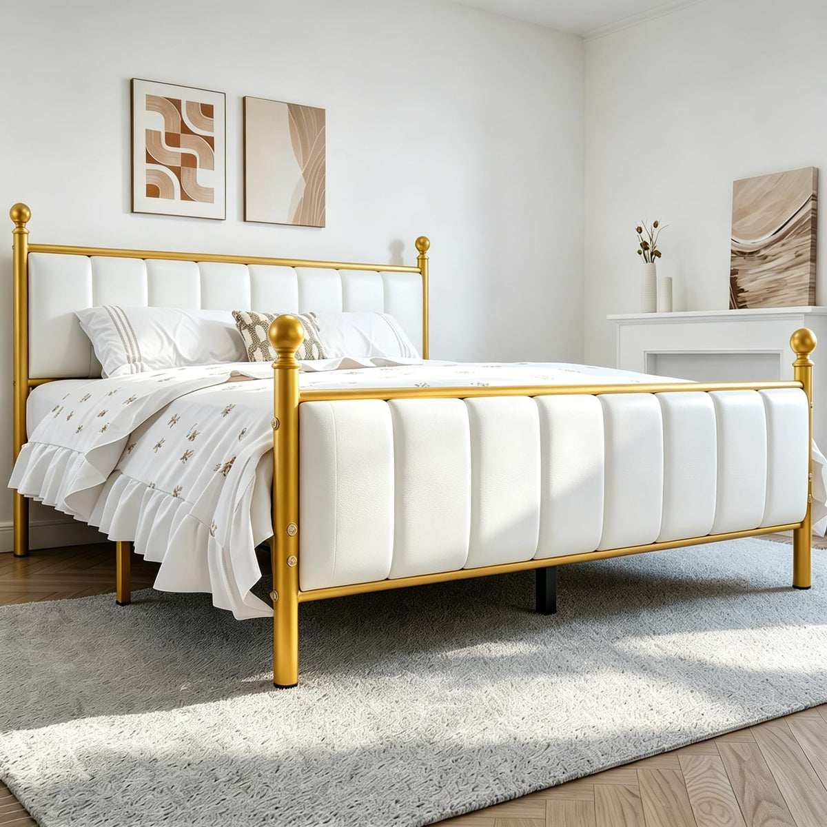 Gold Full Size Bed Frame with Headboard and Under Bed Storage V283618