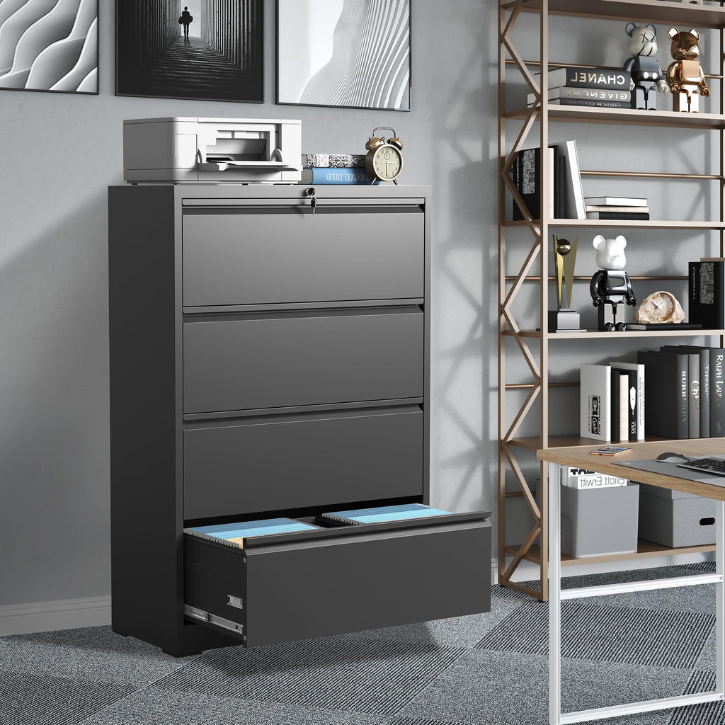 Black 4 Drawer Metal Lateral File Cabinet with Lock Y930956