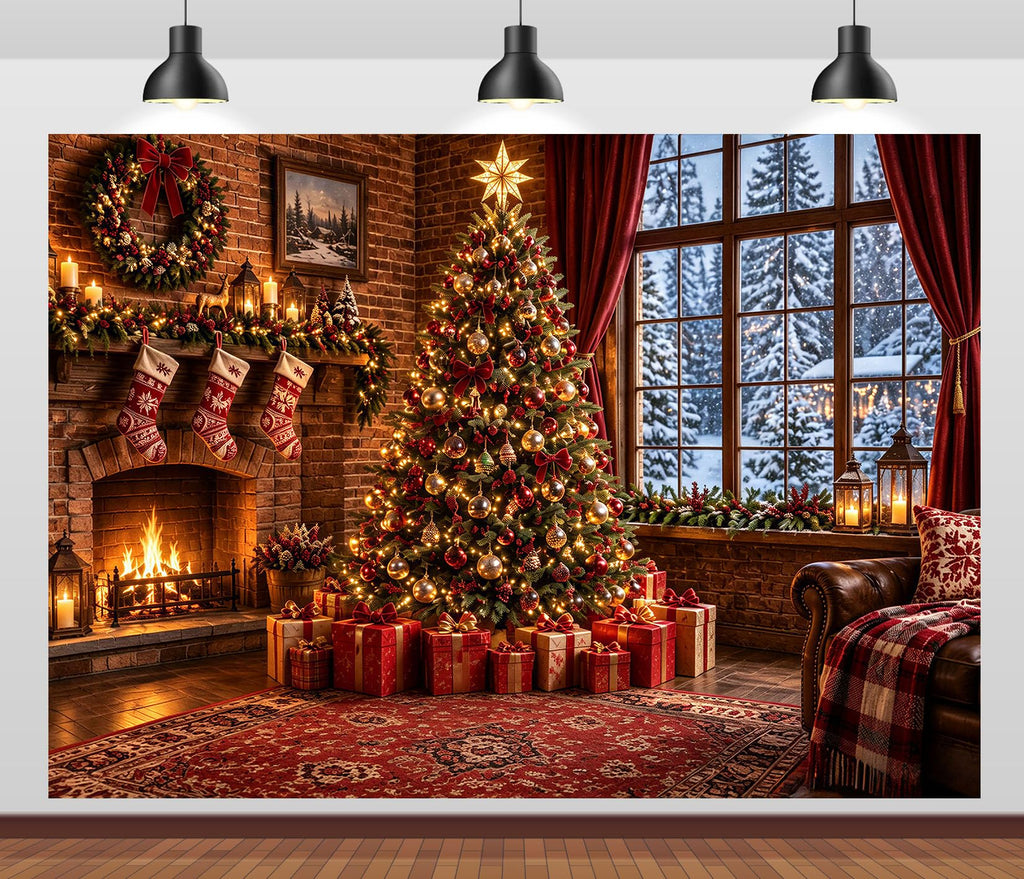 Fabric Christmas Window Backdrop J7457