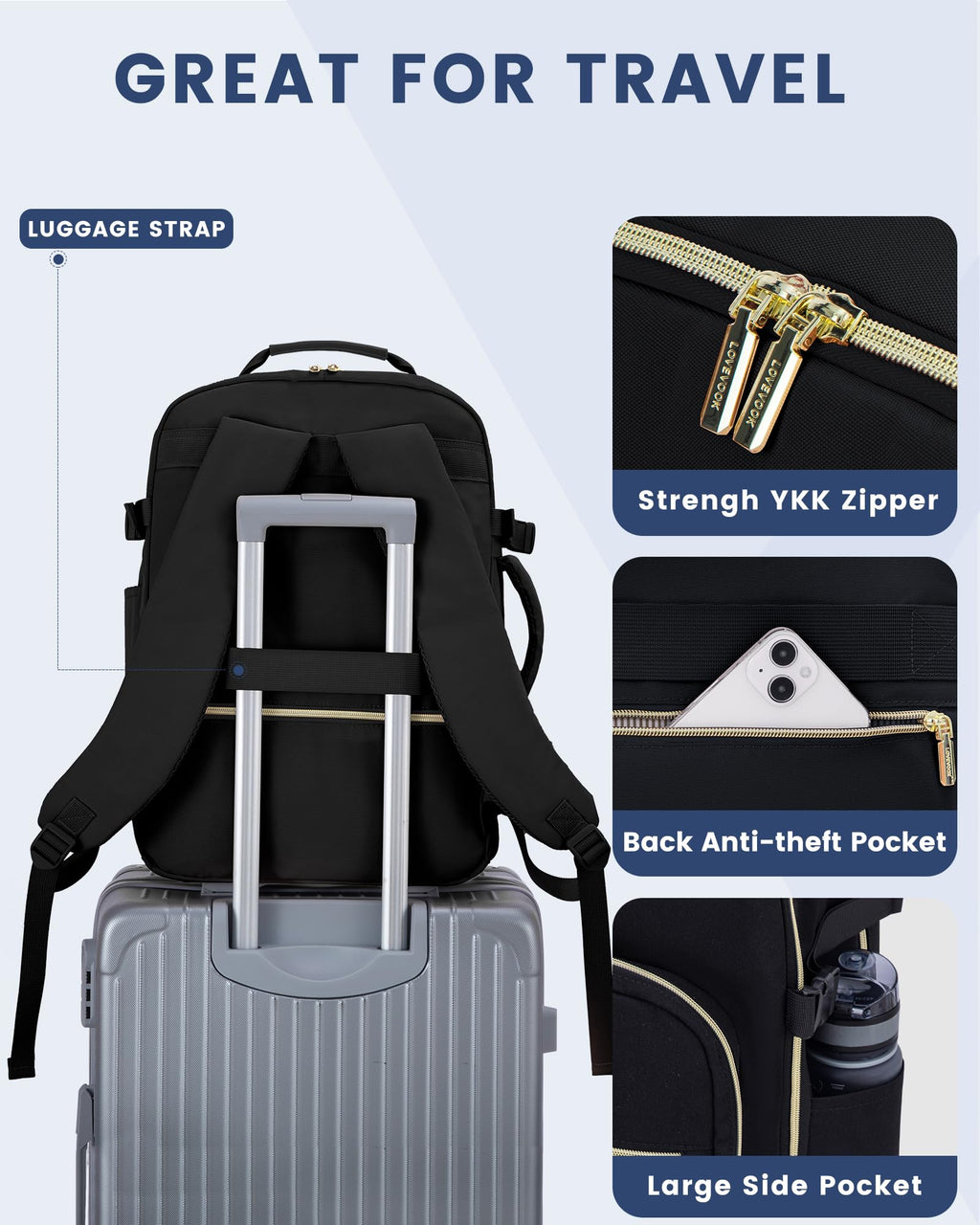 40L Waterproof Travel Backpack with 3 Packing Cubes, fits 17" Laptop R7847