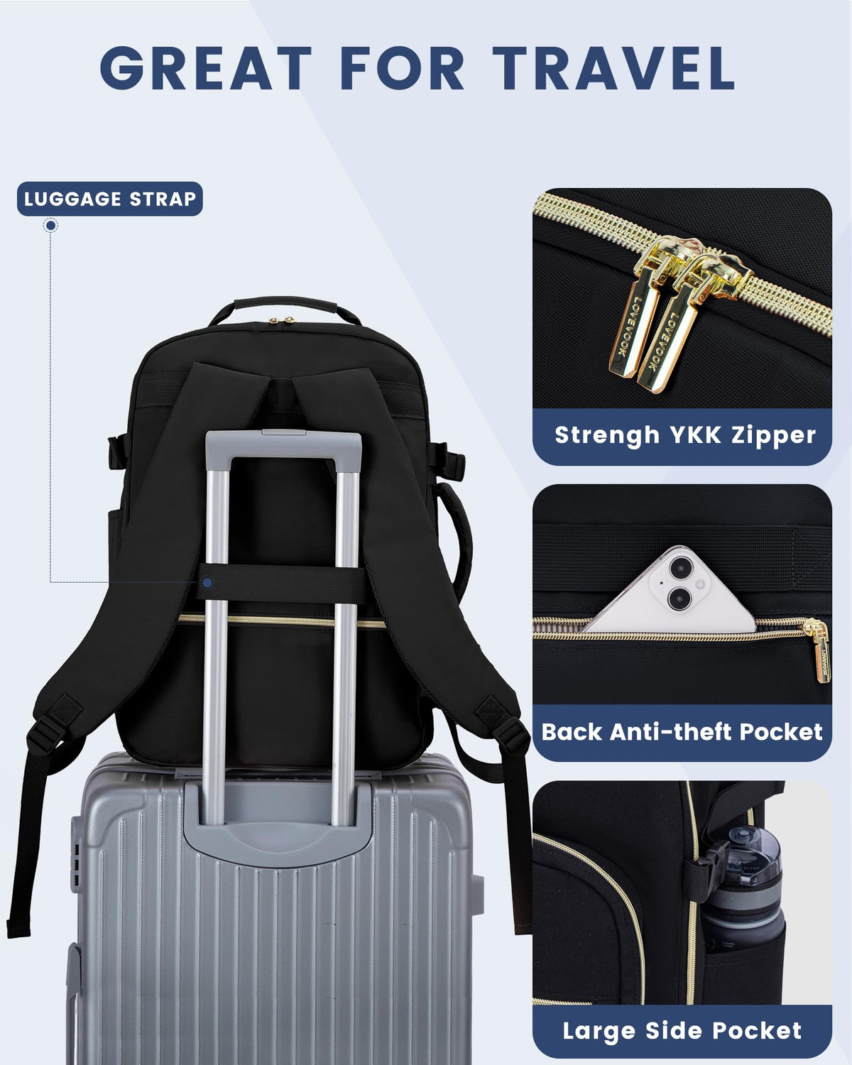 40L Waterproof Travel Backpack with 3 Packing Cubes, fits 17" Laptop R7847