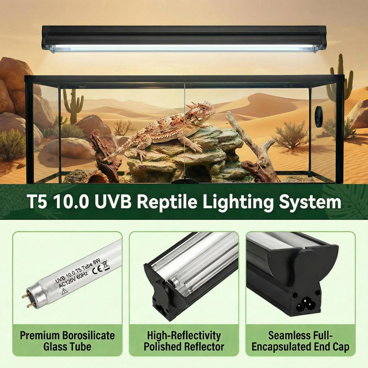 8W 10.0 12 Inch T5 UVB Reptile Light Fixture with Bulb C65838
