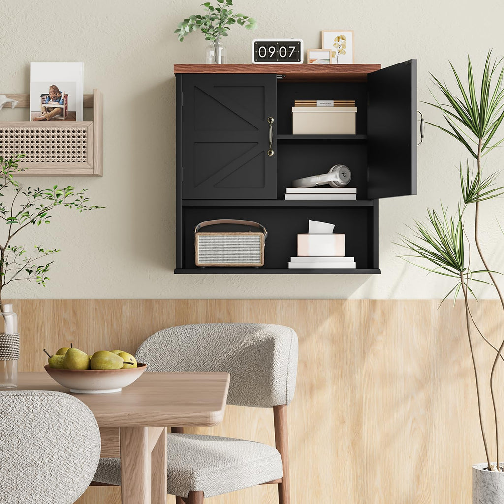 Black Wall Mounted Bathroom Cabinet with Adjustable Shelf S973