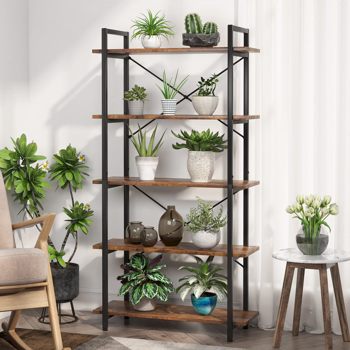 5 Tier Industrial Bookshelf with Metal Frame M7212