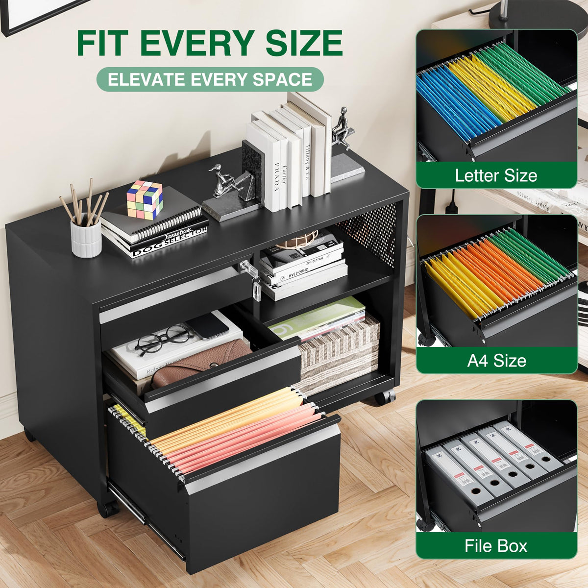 3 Drawer Metal File Cabinet with Lock and Shelves H68256
