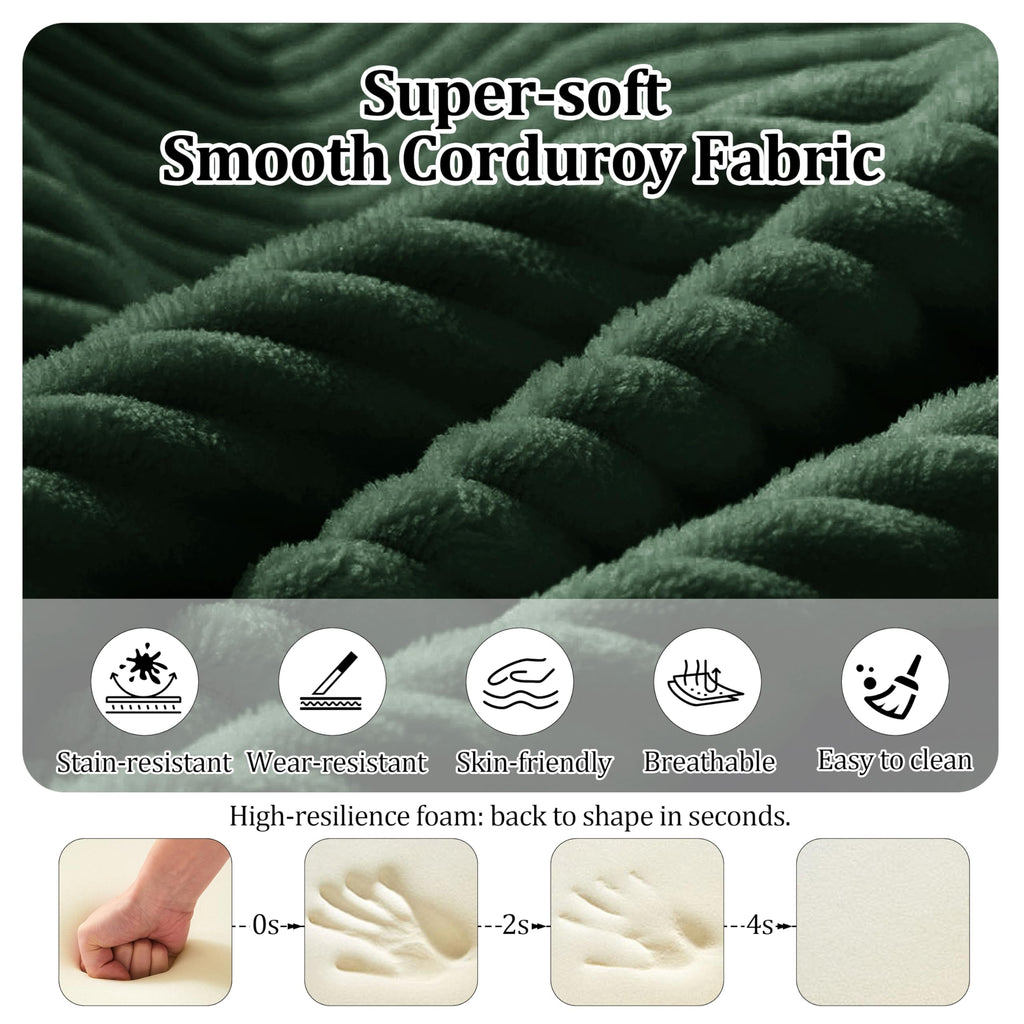 Green Corduroy Convertible Sofa Bed with 2 Pillows R19334