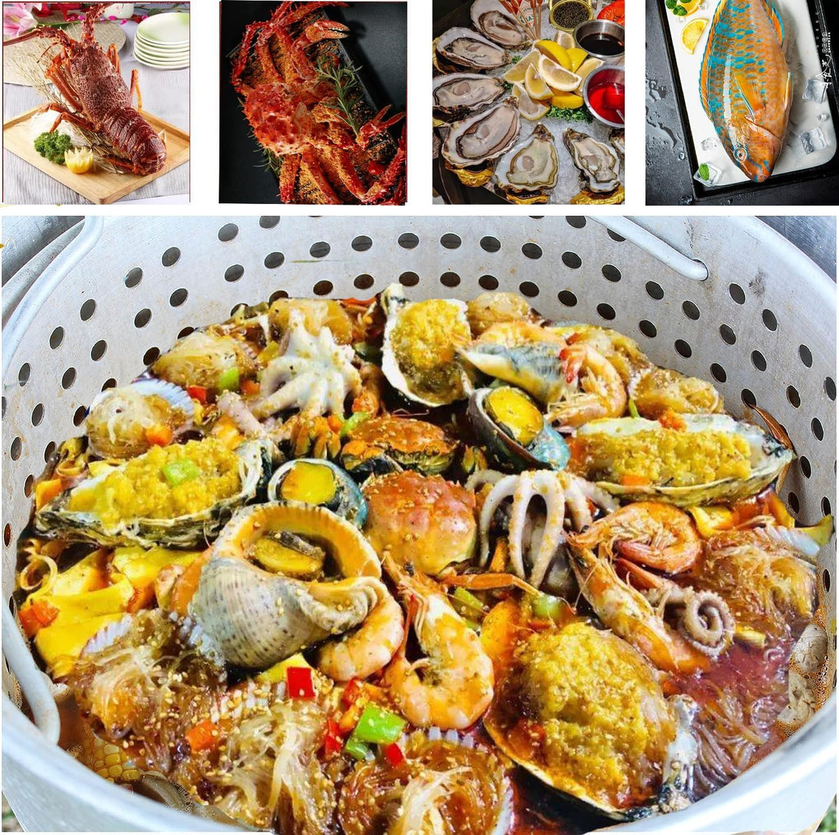 60 Qt Aluminum Seafood Boil Pot with Basket & Burner I144423