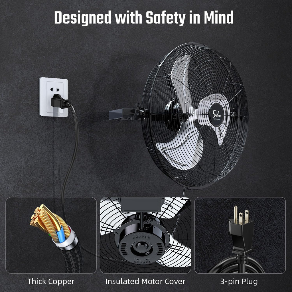 20 Inch 3 Speed Black Wall-Mount Fan S50004