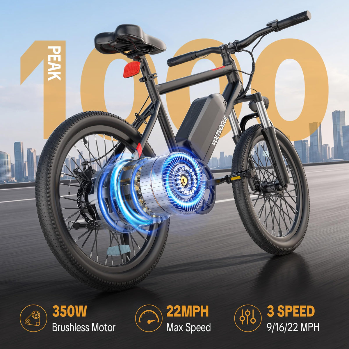 48V 1000W Peak Motor 22 mph 20Inch Fat Tires Electric E-Bike N10367