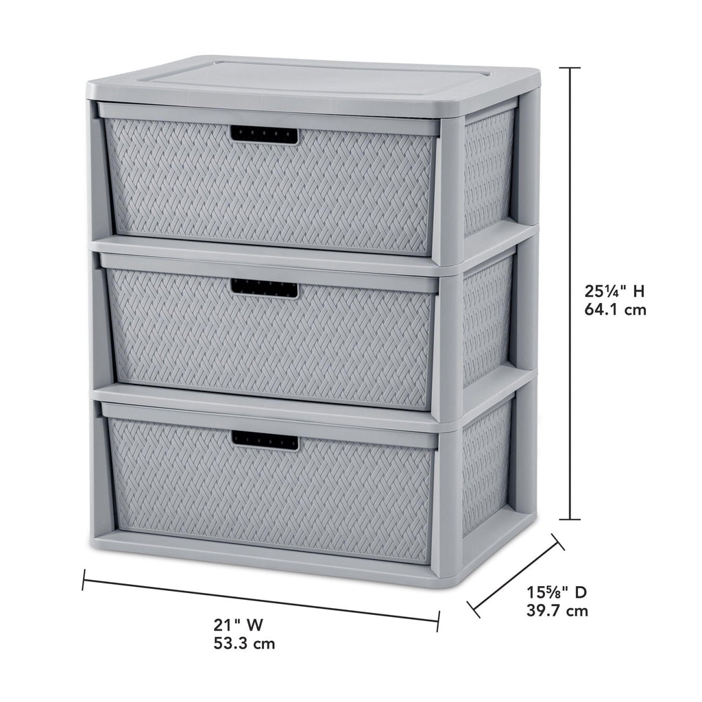 3 Drawer Plastic Storage Tower with Removable Bins, Gray, 2 Pack S523