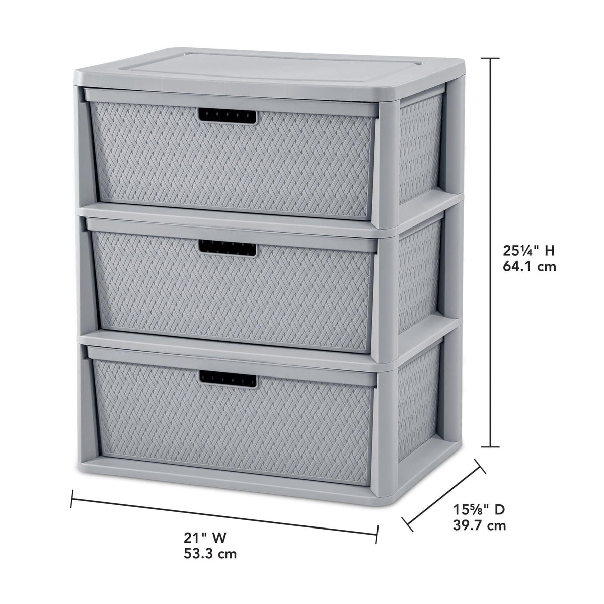 3 Drawer Plastic Storage Tower with Removable Bins, Gray, 2 Pack S523