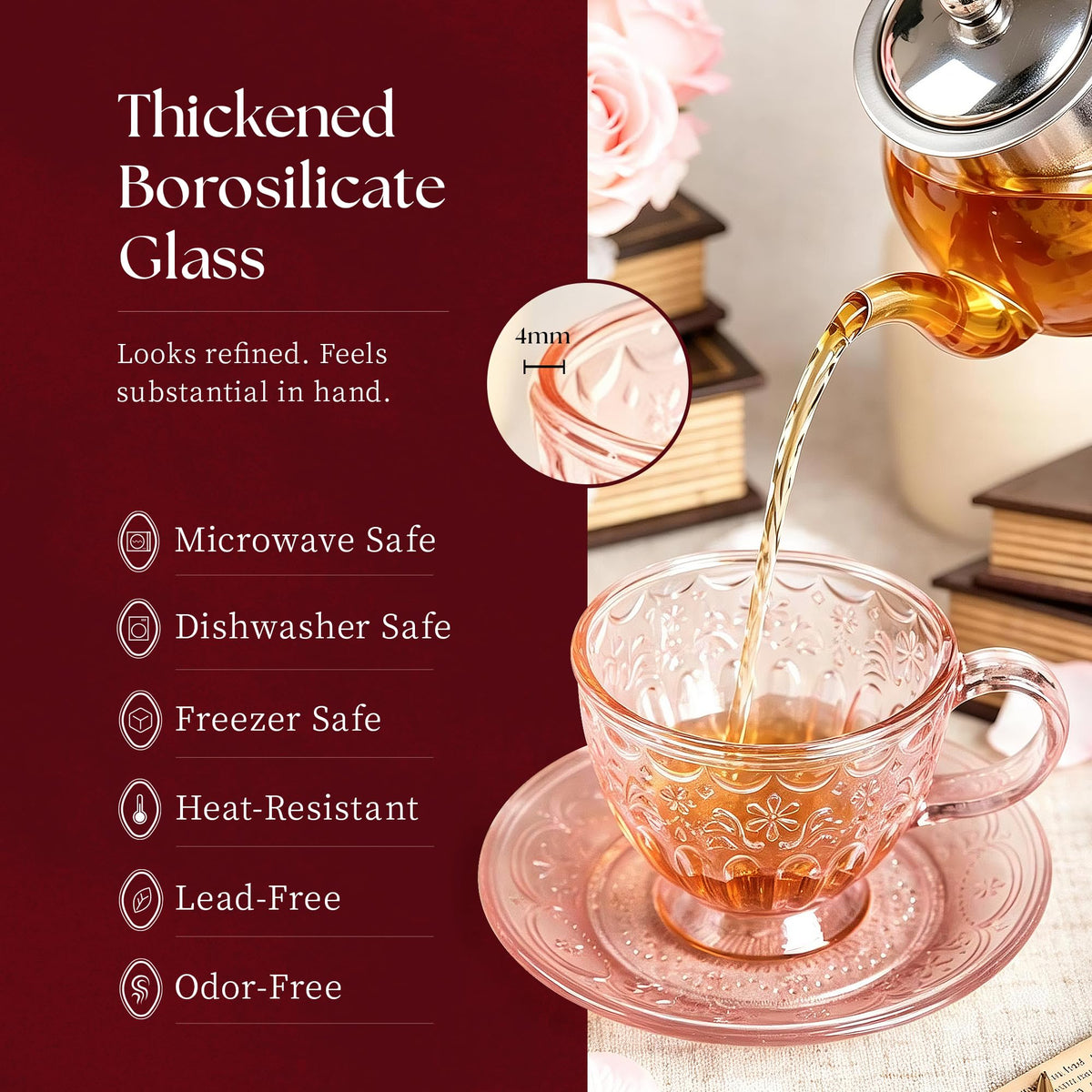 Glass Tea Cup and Saucer Set, 12 oz I902205