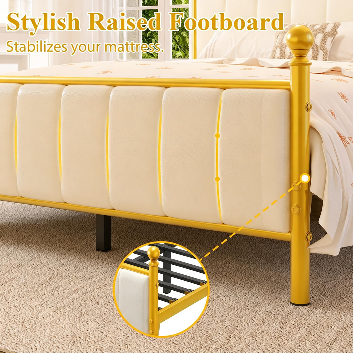 Gold Full Size Bed Frame with Headboard and Under Bed Storage V283618