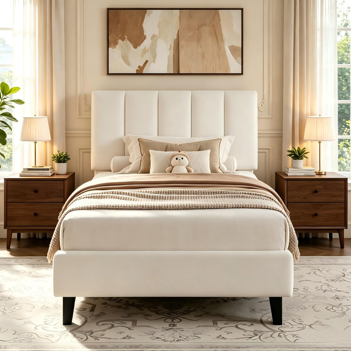 White Twin Size Upholstered Bed Frame D53026