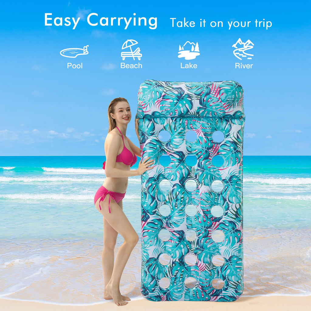 2 Pack Inflatable Pool Float Mat & 75" x 51" Tanning Pool Lounger P476608
