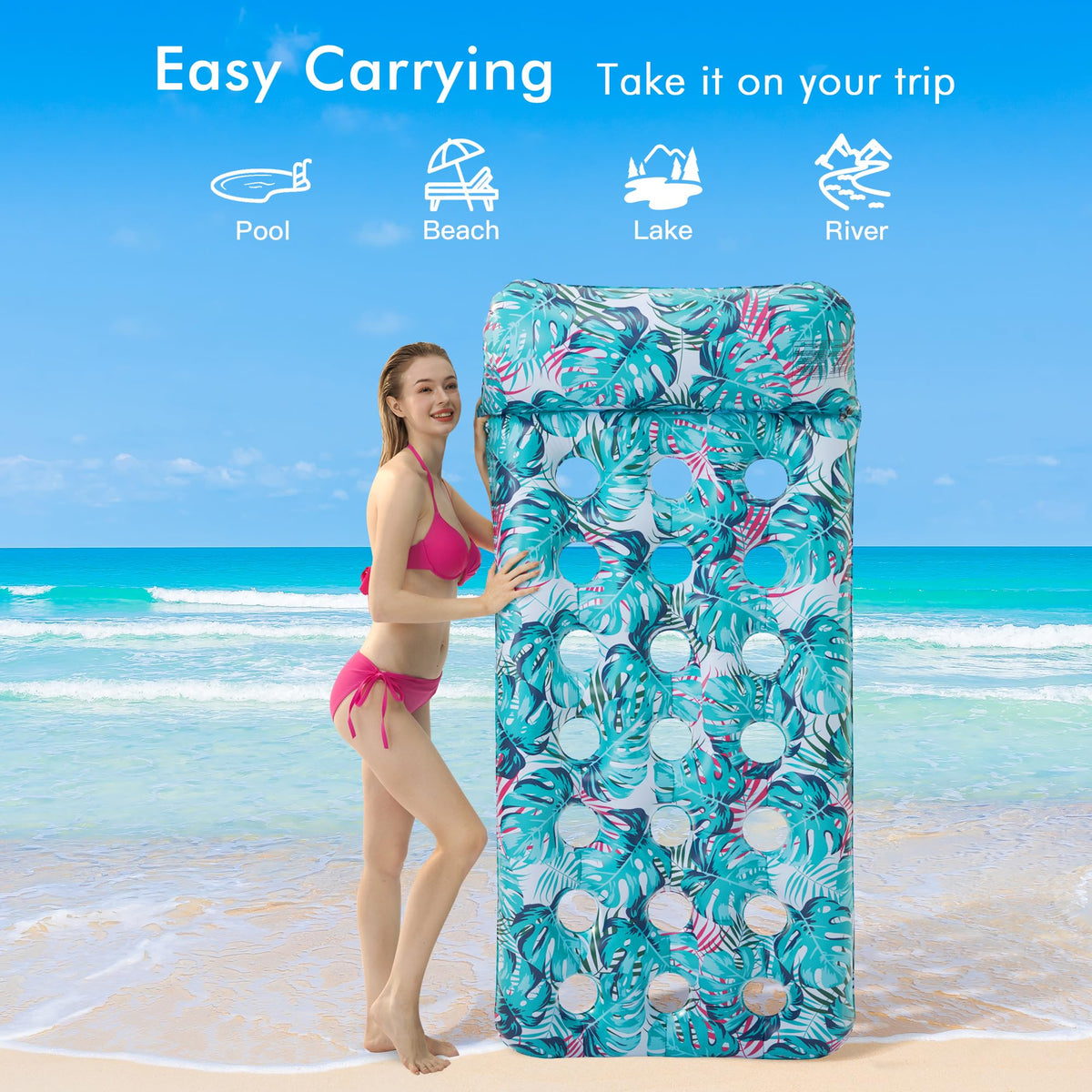 2 Pack Inflatable Pool Float Mat & 75" x 51" Tanning Pool Lounger P476608