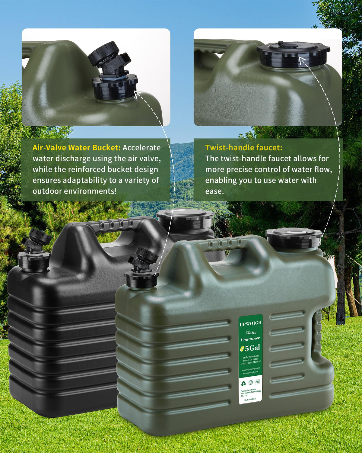 5 Gallon Camping Water Jug with Spigot, Military Green, 2 Pack Q611