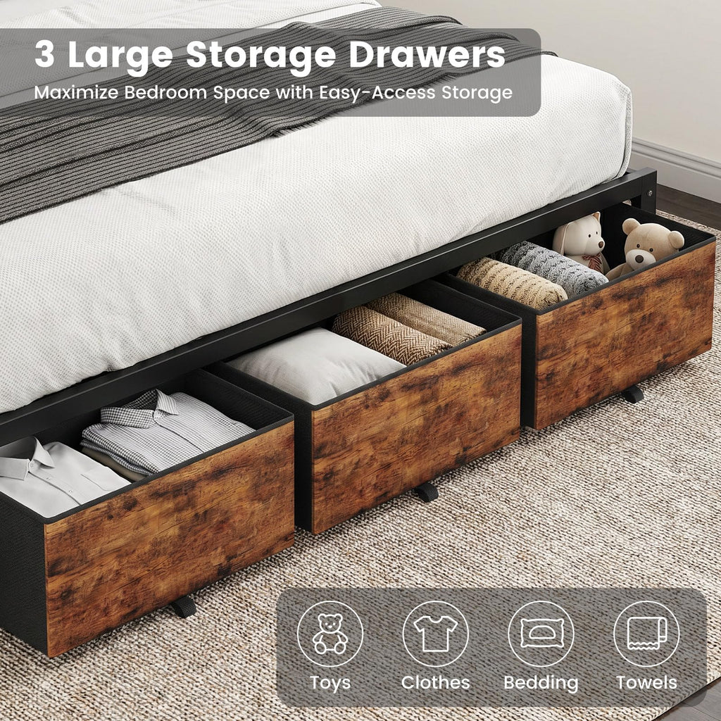 King Size Bed Frame with Storage Headboard and 3 Drawers M922