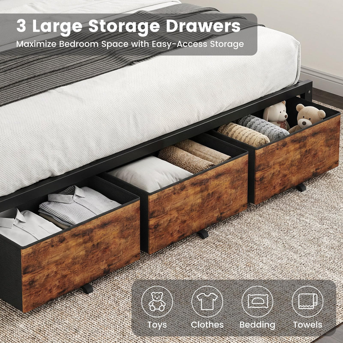 King Size Bed Frame with Storage Headboard and 3 Drawers M922