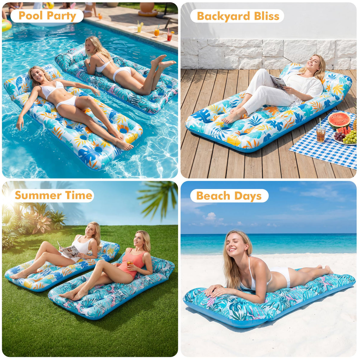 2 Pack Inflatable Pool Float Mat & 75" x 51" Tanning Pool Lounger P476608