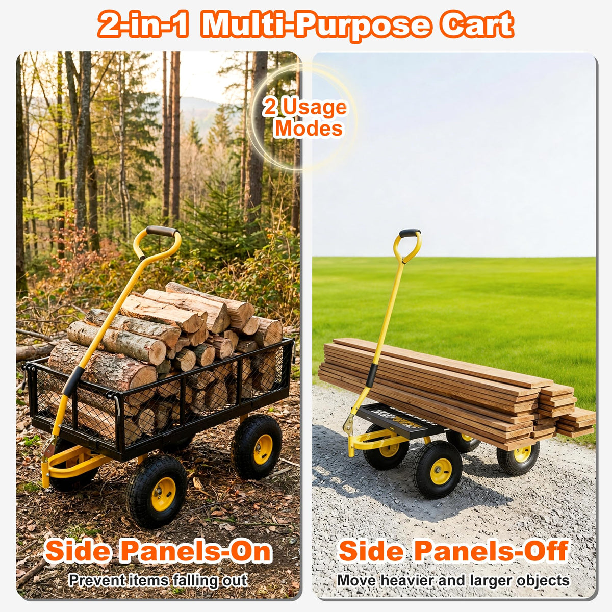 Heavy Duty Steel Garden Cart with Handle & 10" All Terrain Tires Z3321