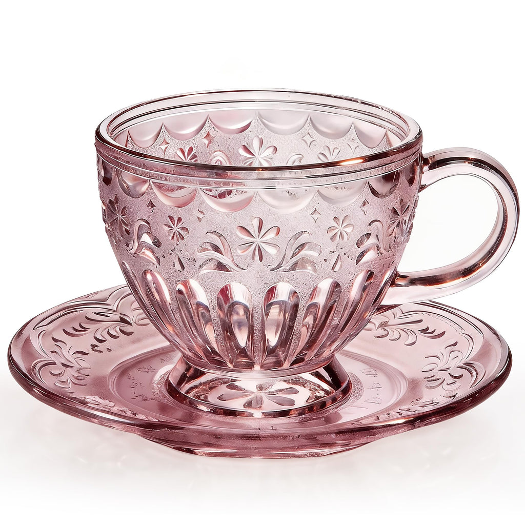 Glass Tea Cup and Saucer Set, 12 oz I902205