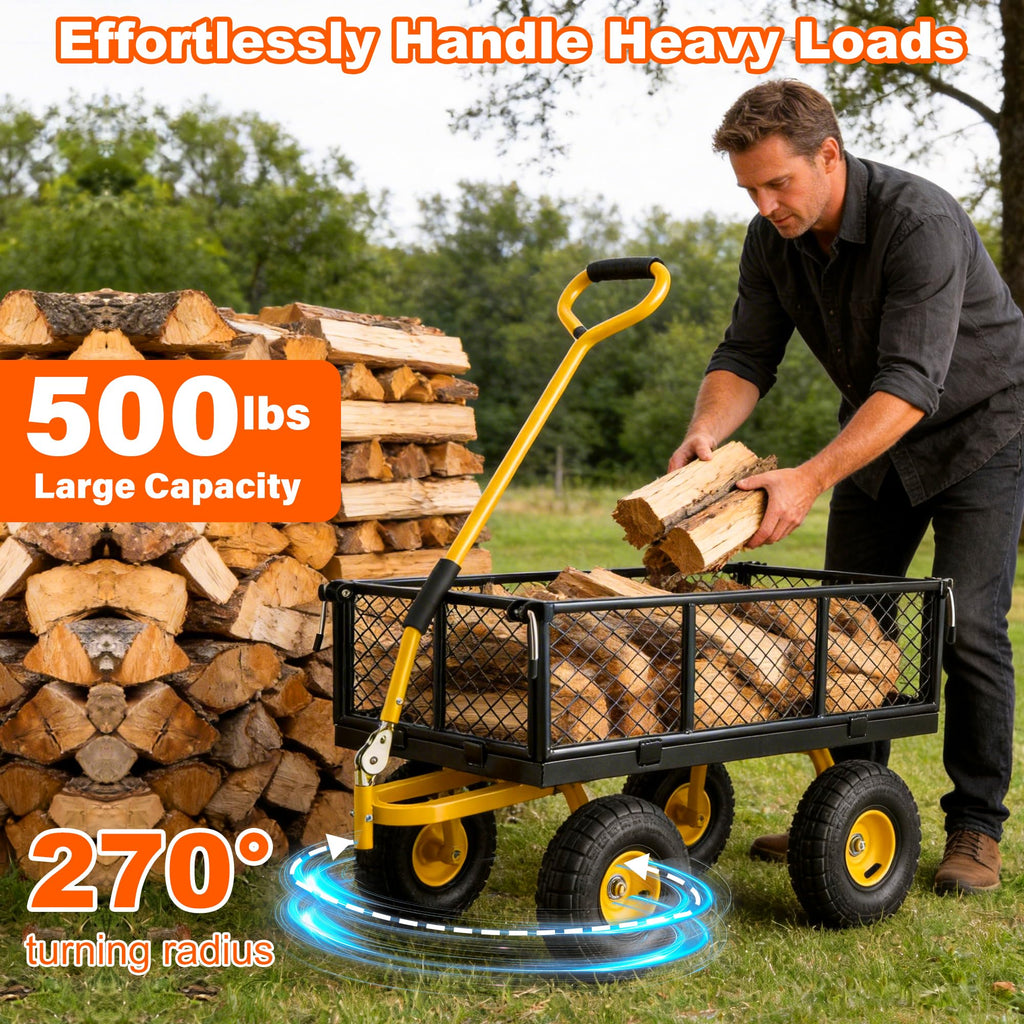 Heavy Duty Steel Garden Cart with Handle & 10" All Terrain Tires Z3321