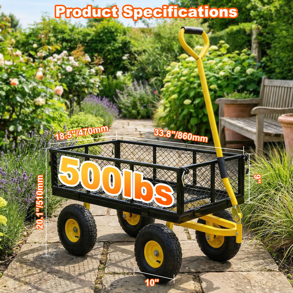 Heavy Duty Steel Garden Cart with Handle & 10" All Terrain Tires Z3321