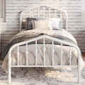 Twin Size White Metal Bed Frame with Wrought Iron-Art Headboard J160